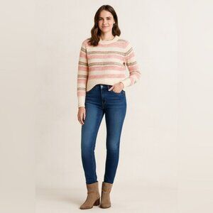 J.Crew Women’s Striped Knit Sweater Cream with Pink & Brown Stripes, Size Small